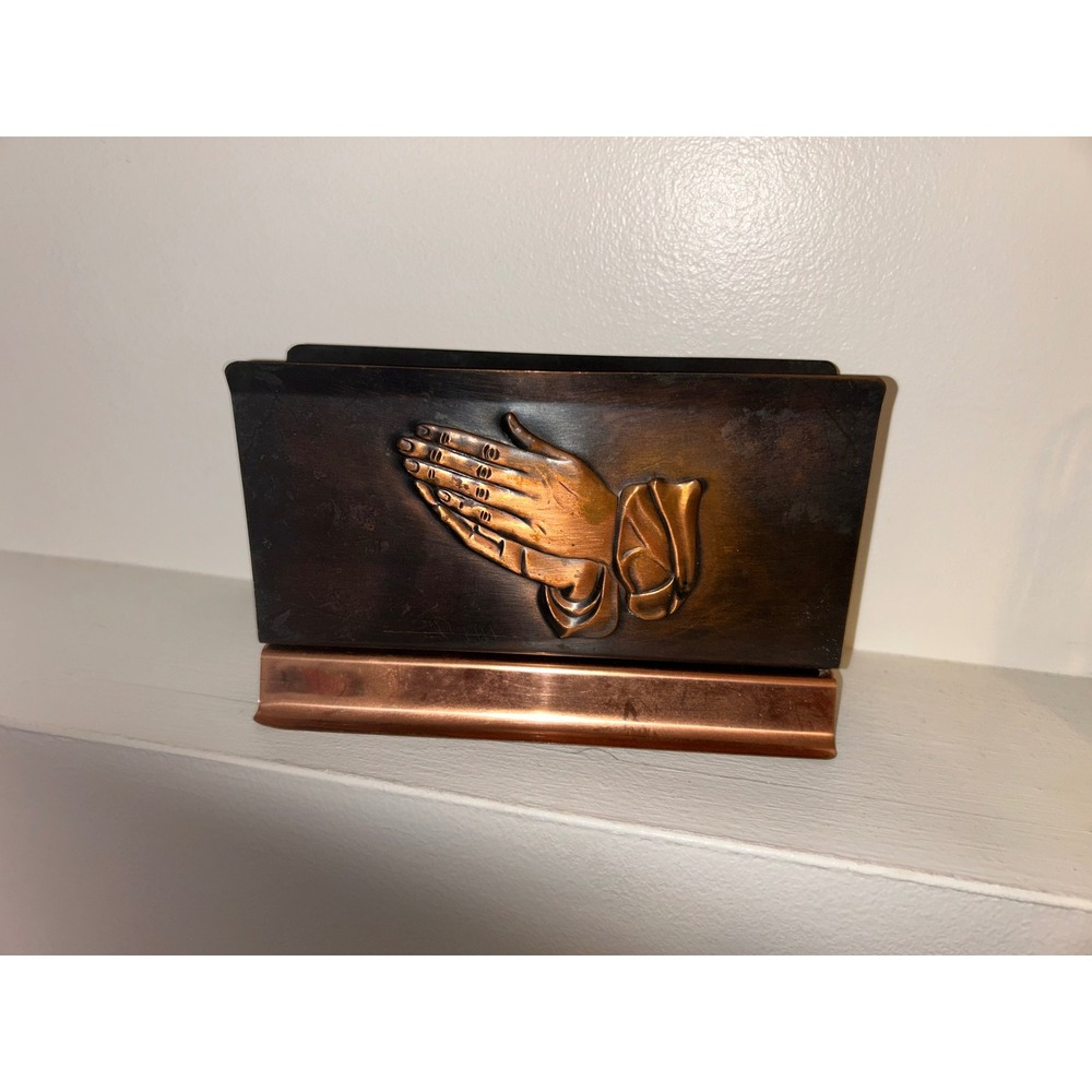 Vintage Copper Praying Hands Bible Holder Religious Letter Mail Organizer